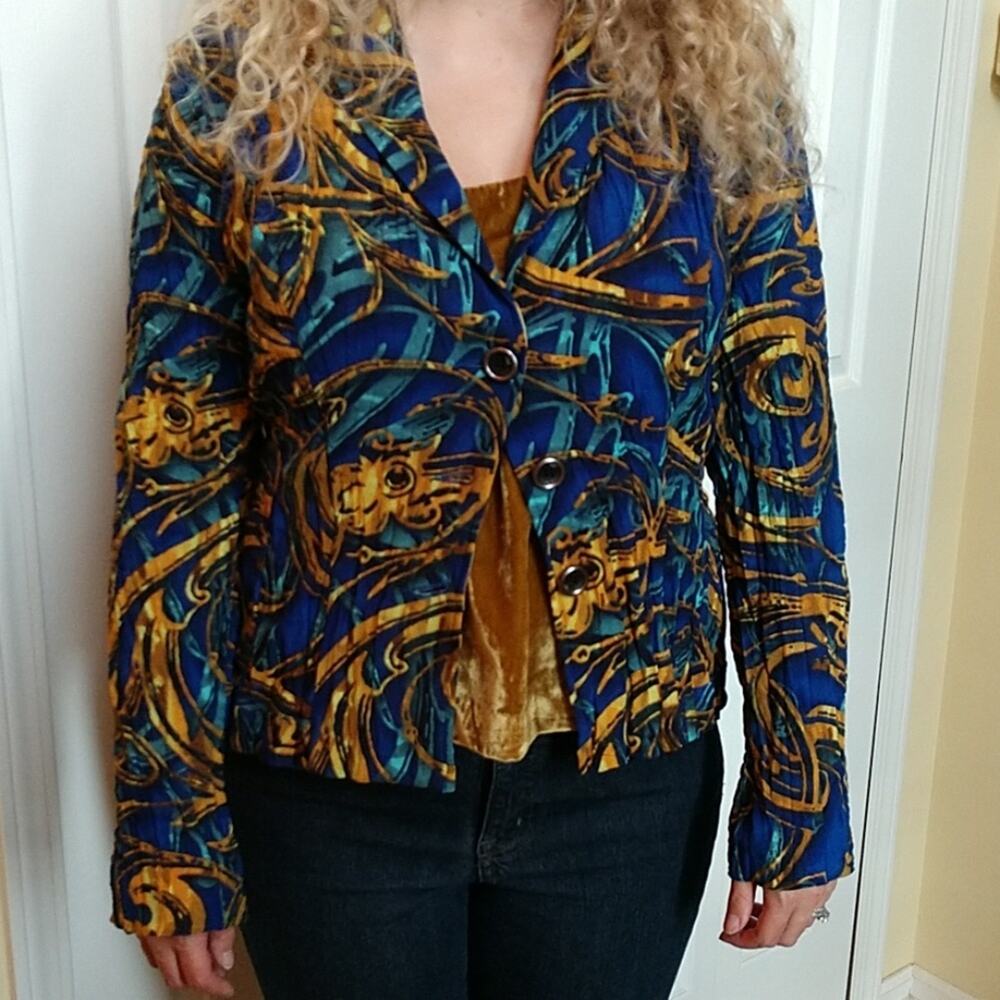 NWT Alberto Makali Blue & Gold Crinkle Blazer size Large